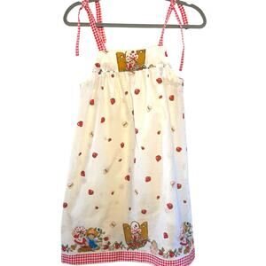 Vtg 1980;s Handmade Strawberry Shortcake Gingham Tie Straps Sun Dress